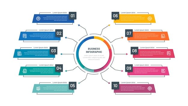 Infografica con elementi in 10 passaggi per le aziende