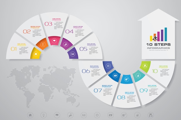 10 steps arrow template for data presentation.