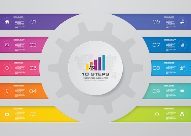 10 steps chart infographics elements.