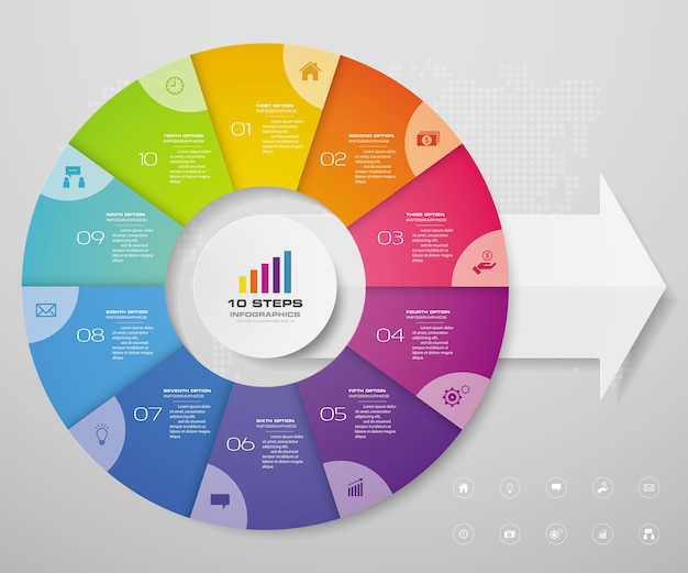 Vector 10 steps cycle chart infographics elements for data presentation.