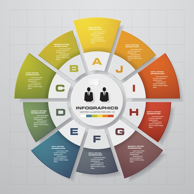 10 steps infografics chart template.