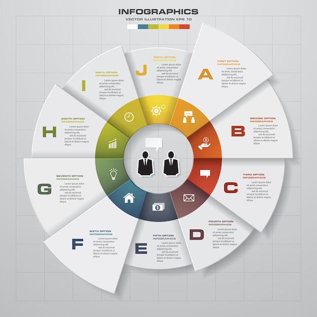 10 단계 infografics 차트 템플릿입니다.