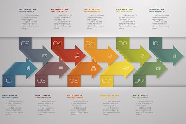 Vector 10 steps infographics element arrow chart.