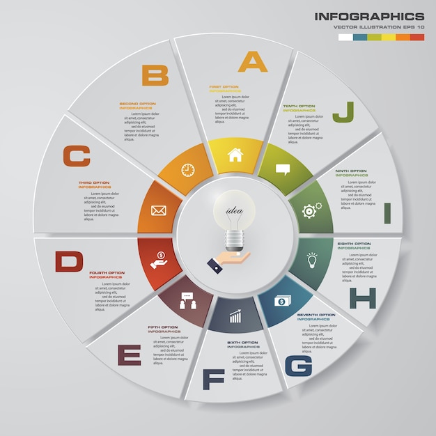 10ステップの最新の円グラフのinfographics要素。