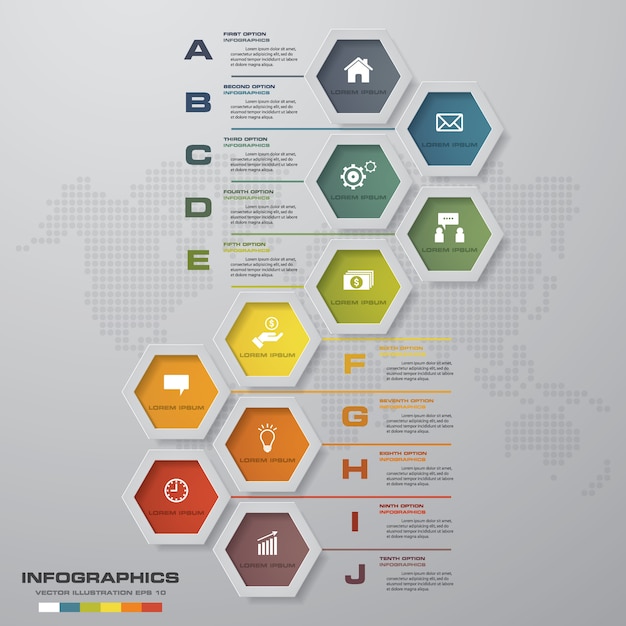 10 steps process design element for presentation.