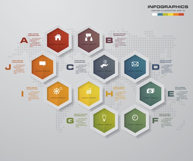 10 steps process design element for presentation.