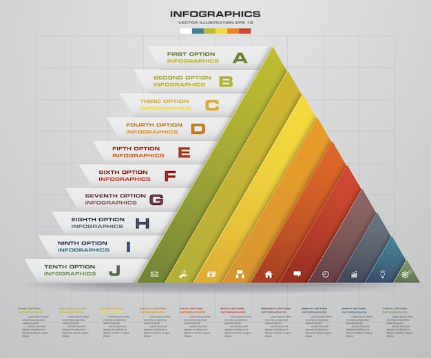 10 steps pyramid with free space for text on each level.