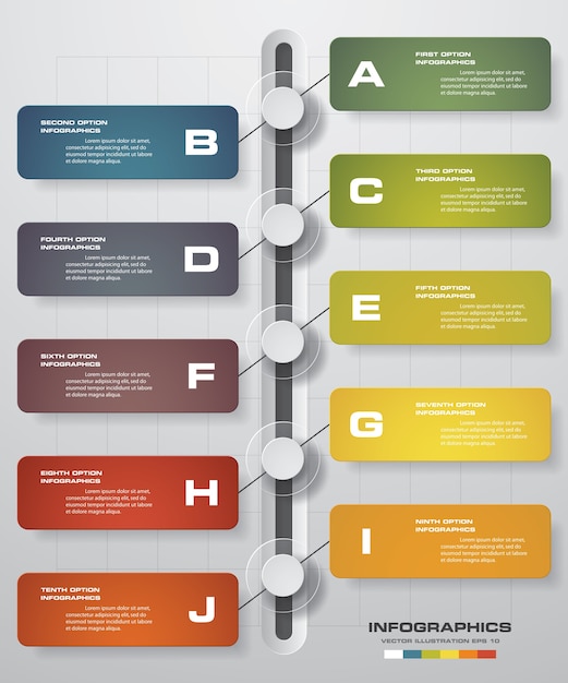 10 steps Timeline arrow infographic element.