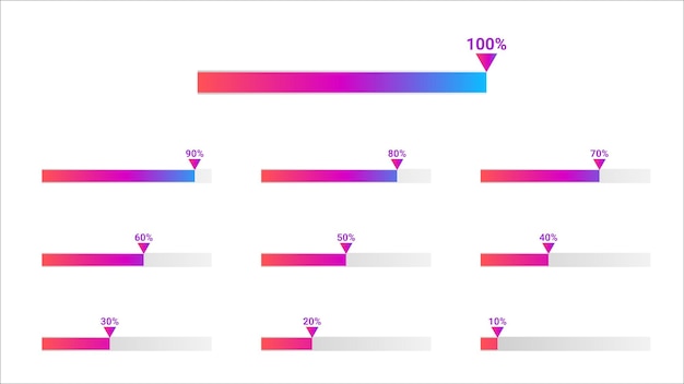 그라디언트 진행률 표시줄 요소 백분율 Infographics 벡터 세트로 만든 10~100% Infographics