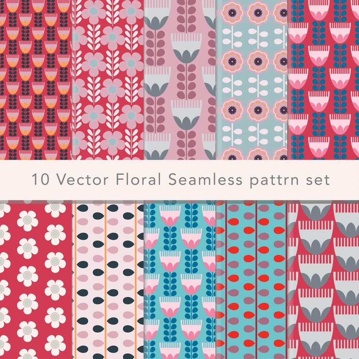 10 Vector Scandinavian Floral Seamless pattrn set