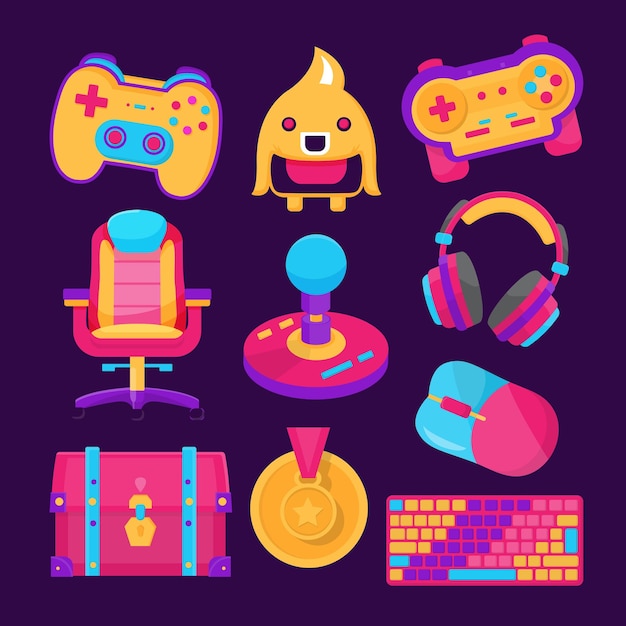 ベクトル 色付きの背景に分離された 10 のビデオ ゲーム アイコン イラスト セット