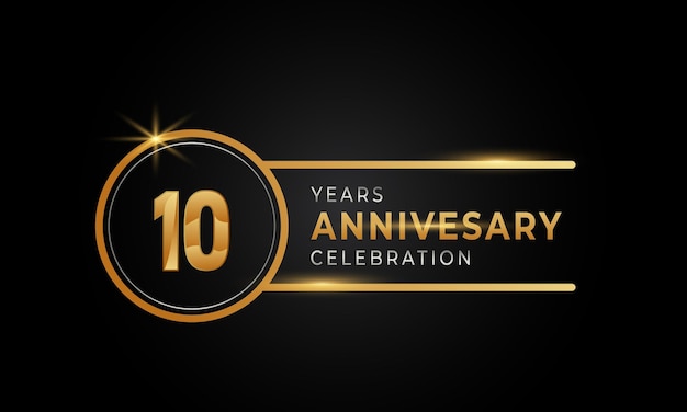 Vector 10 year anniversary celebration golden silver color with circle ring isolated on black background