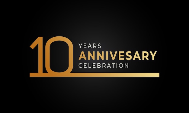 10 Year Anniversary Celebration with Single Line Golden and Silver Color Isolated on Dark Background