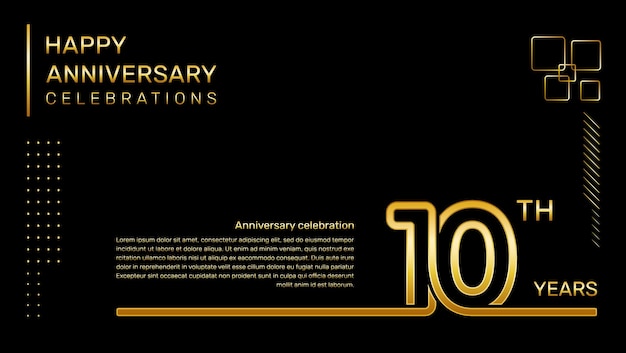 10 year anniversary template with gold color number and text vector template