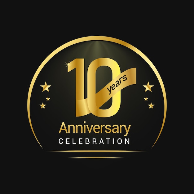 10 years Anniversary Celebration design with golden gradient.