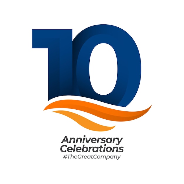 Concetto di design del logo di celebrazioni dell'anniversario di 10 anni