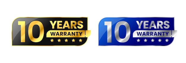 Vettore 10 anni di garanzia etichetta logo icona logo forma romboidale a parallelogramma in colore oro argento vettore