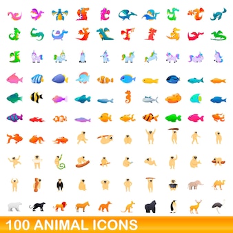 100 icone animali impostate. un'illustrazione del fumetto di 100 icone animali insieme vettoriale isolato su sfondo bianco