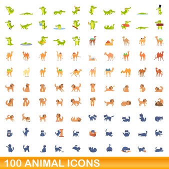 100 icone animali impostate. cartoon illustrazione di 100 icone animali insieme vettoriale isolato su sfondo bianco