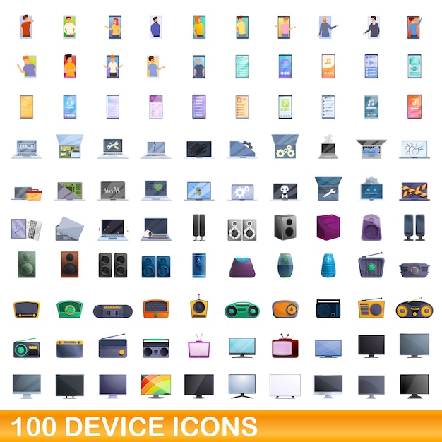 100 apparaat iconen set, cartoon stijl