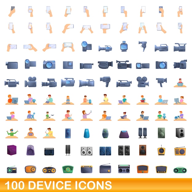 100 apparaat iconen set, cartoon stijl