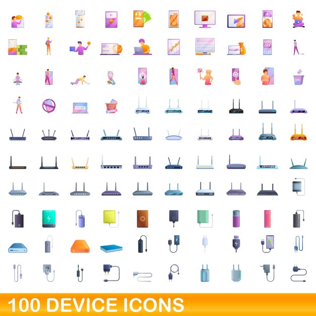 100 apparaatpictogrammen ingesteld. Cartoon illustratie van 100 apparaat iconen vector set geïsoleerd op een witte background