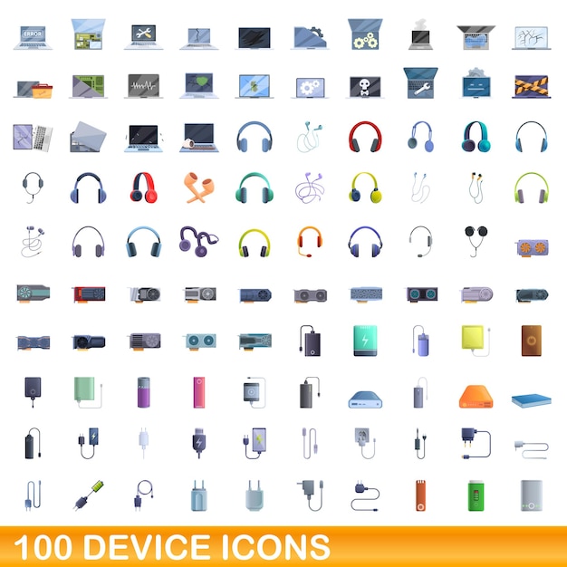 100 apparaatpictogrammen ingesteld. Cartoon illustratie van 100 apparaat iconen vector set geïsoleerd op een witte background