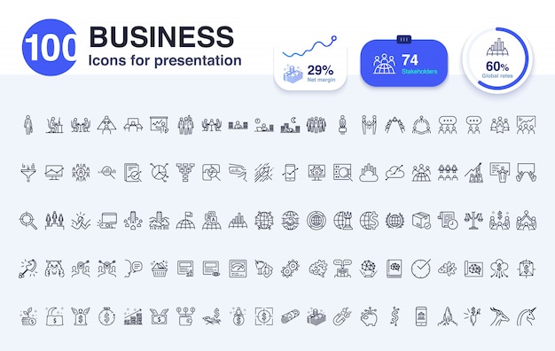 100 Bedrijfslijnpictogram voor presentatie