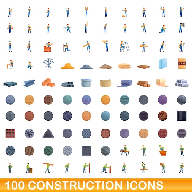 100 bouw pictogrammen instellen. cartoon illustratie van 100 bouw iconen vector set geïsoleerd op een witte background