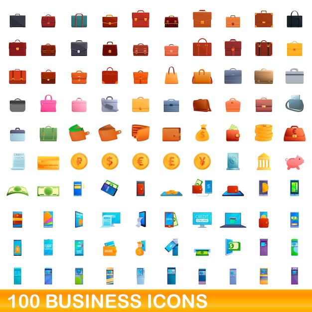 100 business icons set. cartoon illustration of 100 business icons set isolated