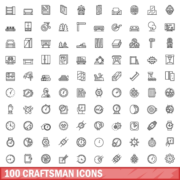 100 craftsman icons setは100 craftman iconsのベクトルセットの概要イラストで白い背景に隔離されています