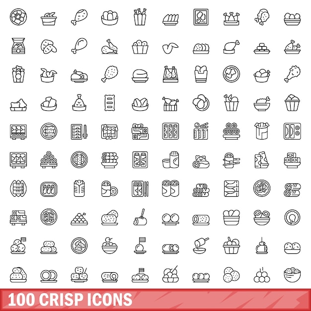 100 crisp icons set Outline illustration of 100 crisp icons vector set isolated on white background