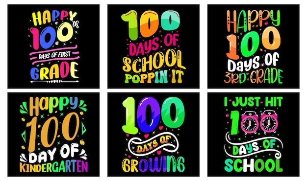 100 Dagen School T-shirt Design Bundel Vector. 100 dagen schoolvector. Schoolvector.