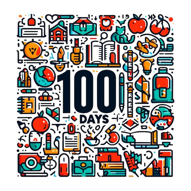 100 dagen school vector pictogrammen en elementen