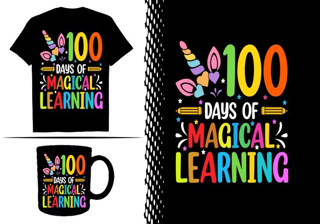 100 dagen schoolt-shirtontwerp met schoolelementen of handgetekend terug naar schooltypografieshirt