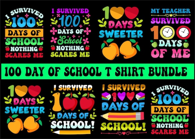 100 dagen t-shirt design bundel vector download