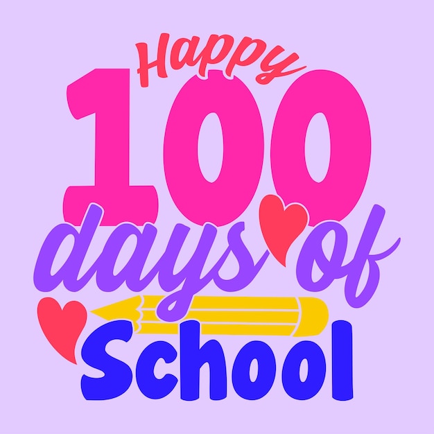 Vector 100 dagen van gelukkige school kalligrafie vintage stijl ontwerp hart liefde school t-shirt concept