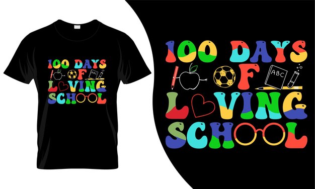 Вектор 100 дней в школе дизайн футболки. эти рыболовные футболки были бы лучшим предложением для детей.