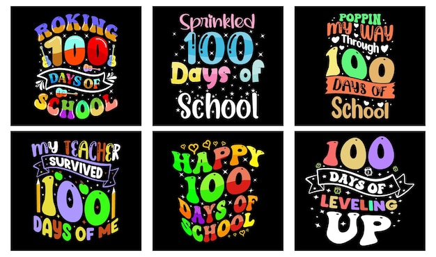 Вектор 100 days of school t-shirt design bundle vector. 100 дней школьного вектора. школьный вектор.
