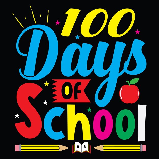 100일의 학교 문자 타이포그래피 티셔츠 디자인 또는 학교 배경의 서예 100일