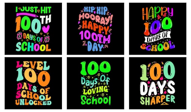 Vector 100 days of school t-shirt design bundle. 100 days of school vector. typography t-shirt design.