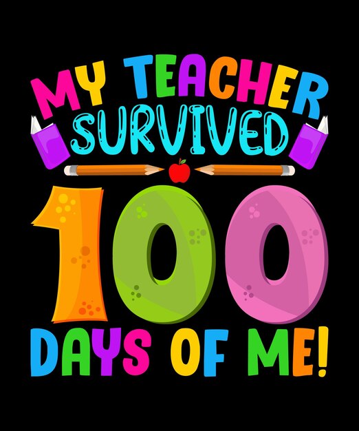 Vector 100 days of school t shirt design, kids school element, vector