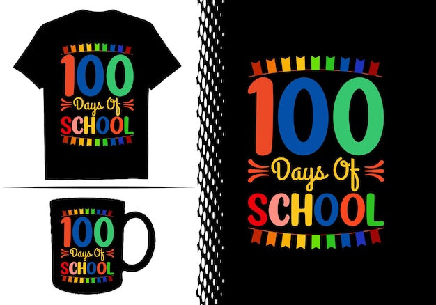 Дизайн футболки 100 Days Of School со школьными элементами или рисованной рубашкой школьной типографии