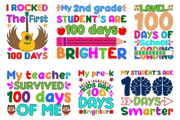 Vector 100 days school tshirt bundle 100 days school tshirt design