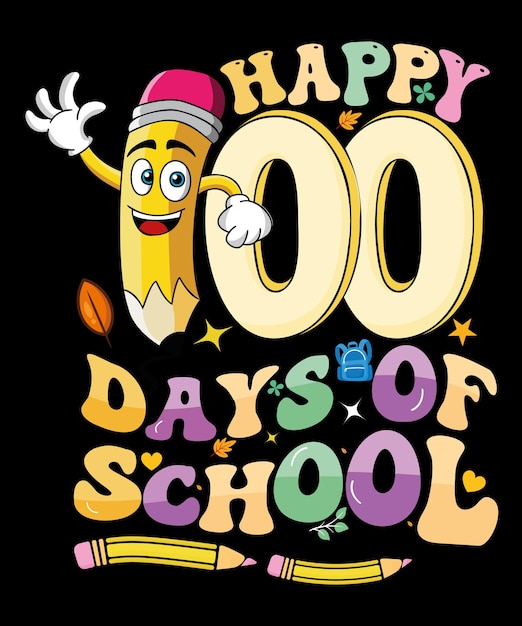 100 Days of School Typography TShirt Design