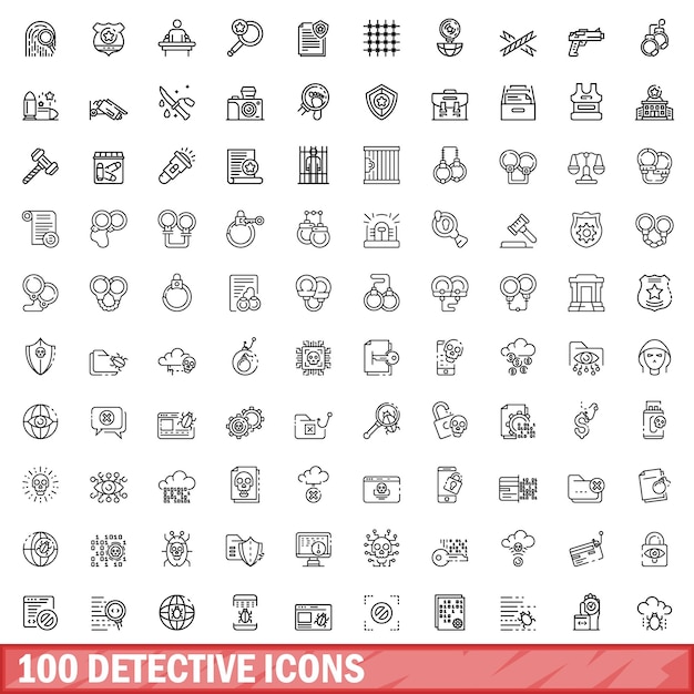 100 detective pictogrammen instellen Kaderstijl