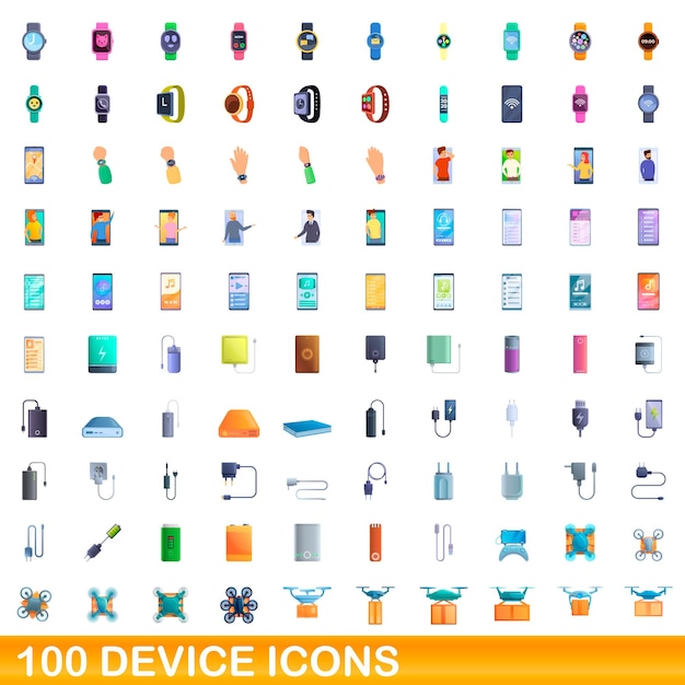 Набор иконок 100 устройств. карикатура иллюстрации набора векторных иконок 100 устройств, изолированные на белом фоне