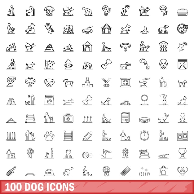 100 dog icons set outline style