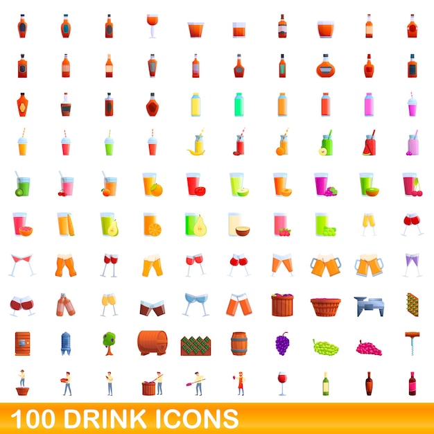 100 drank pictogrammen instellen. cartoon illustratie van 100 drank iconen vector set geïsoleerd op een witte background