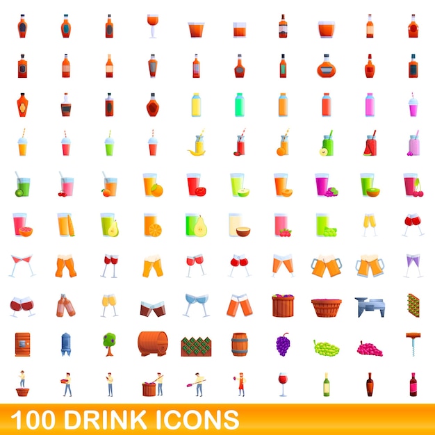 100 drank pictogrammen instellen. Cartoon illustratie van 100 drank iconen vector set geïsoleerd op een witte background